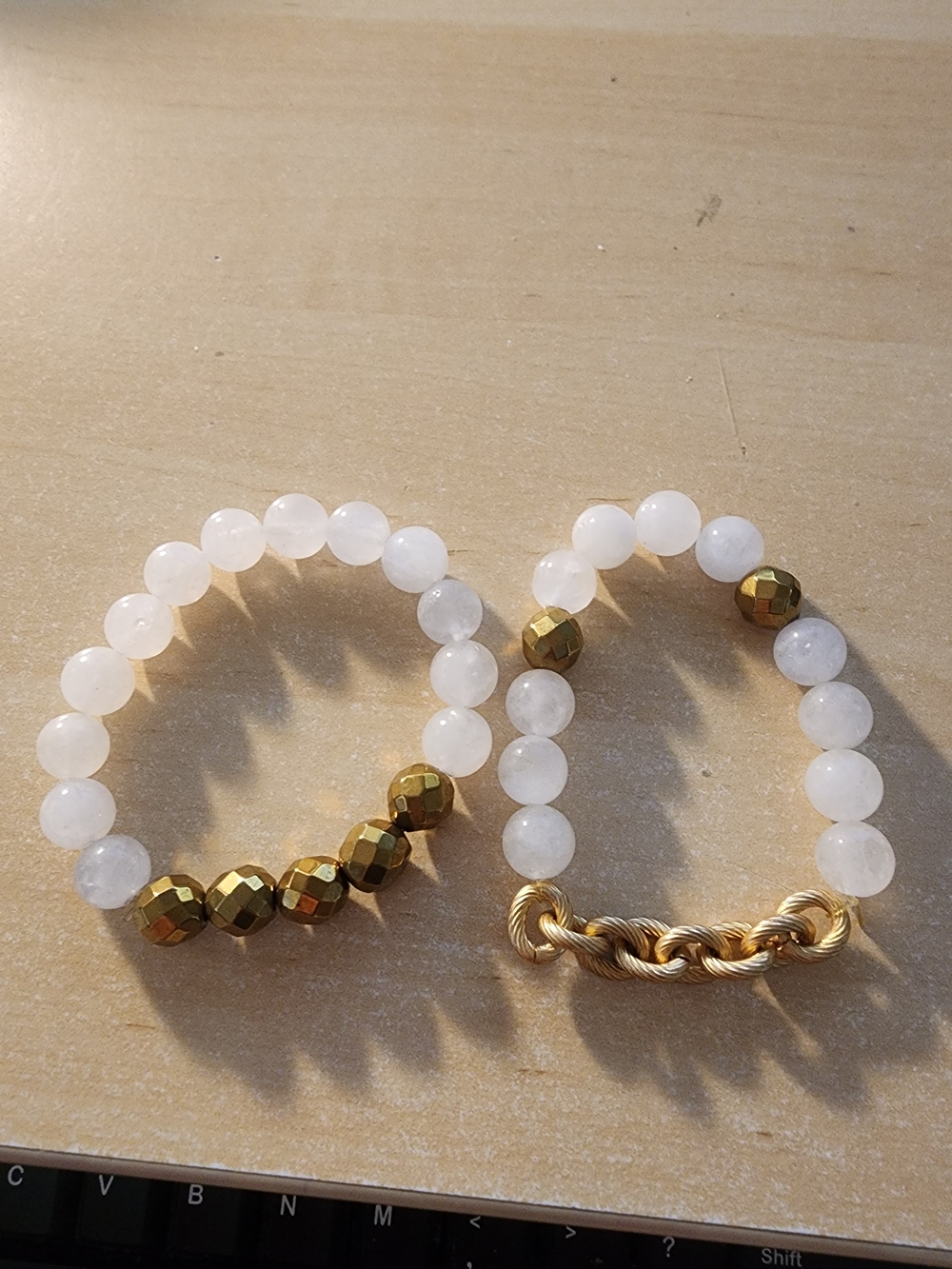 Erimish Gold Accent White Beaded Stretch Bracelet Set